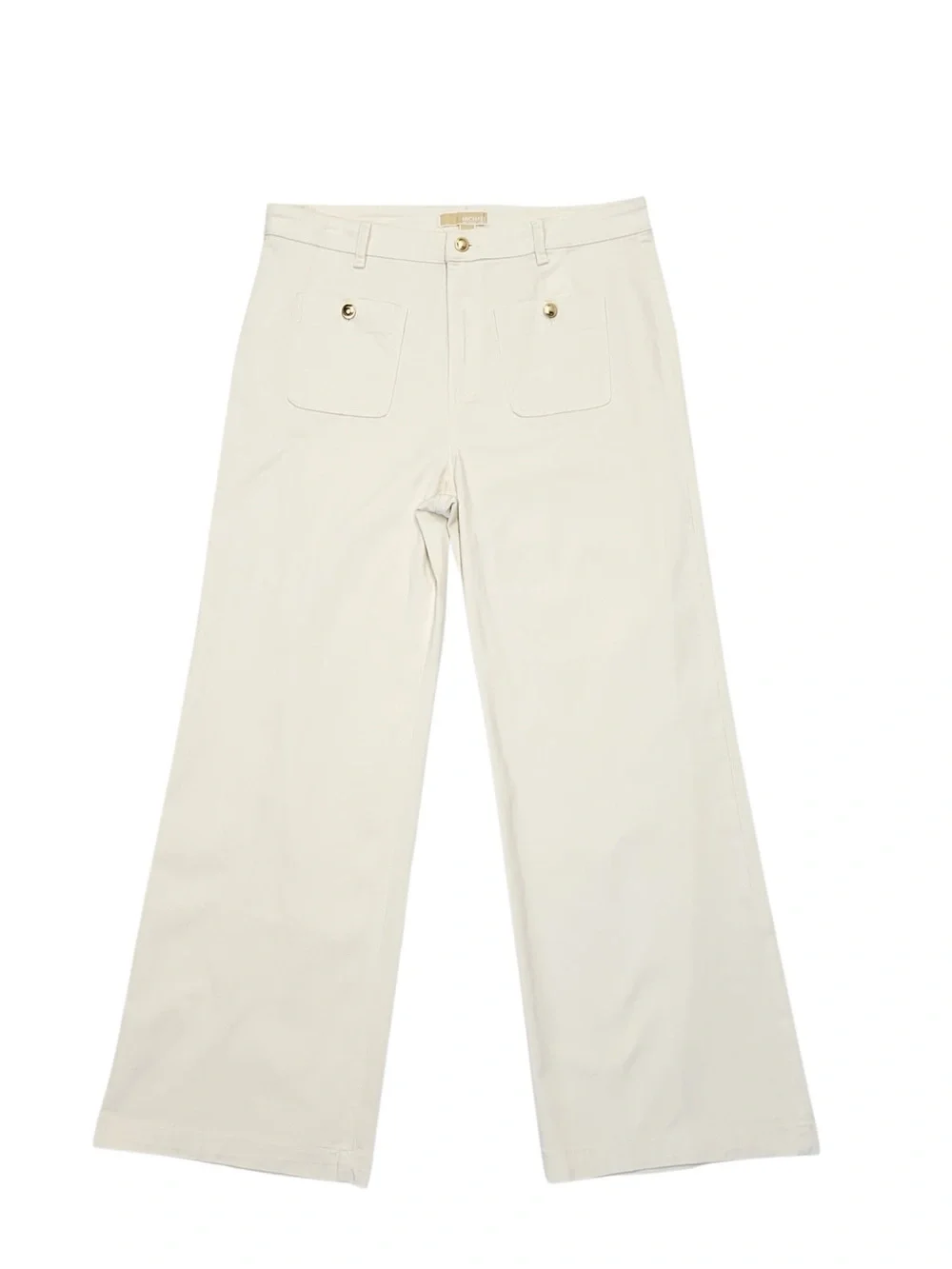 Michael Kors Ivory Wide-Leg Pants with Front Pockets Gold Details Women’s  SZ:16